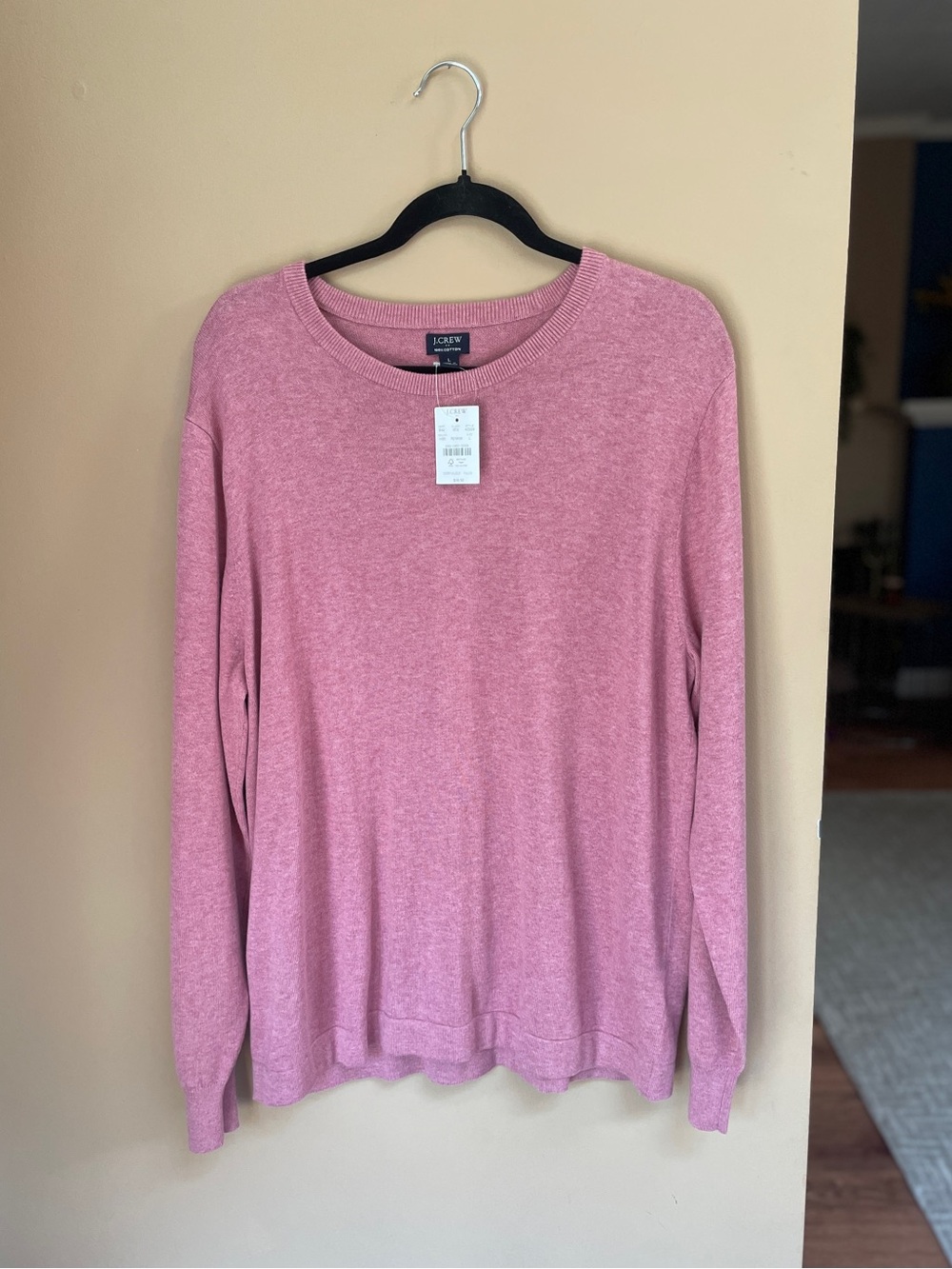 J‎ Crew Mens Cotton Sweater Long Sleeve Tee NEW NWT LARGE Pink Preppy Layering